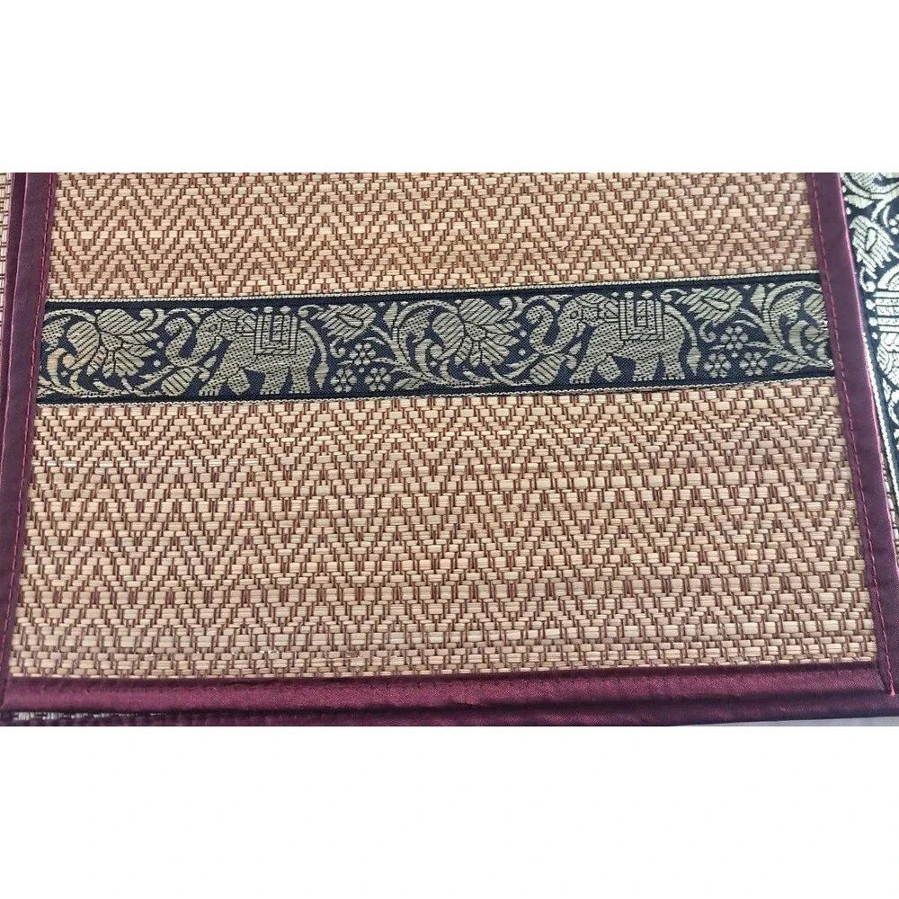 Straw Geometric Placemats Satin Trim Floral Elephants Safari Exotic Boho 12x17.5